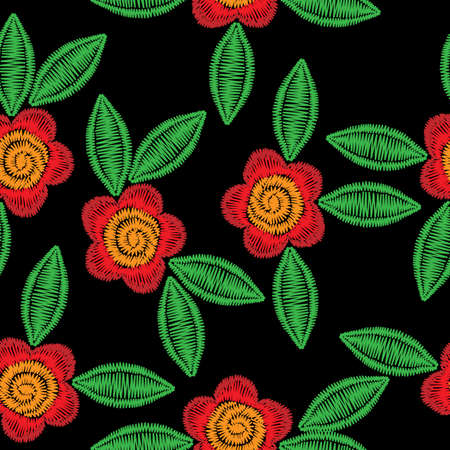 Seamless pattern with embroidery stitches imitation flower. Folk flower embroidery pattern for printing on fabric, paper for scrapbook, gift wrap and wallpapers.のイラスト素材