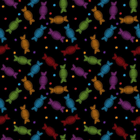 Seamless pattern with embroidery stitches imitation little candy. Can be used for printing on fabric, for wrapping paper and for the background of the site.のイラスト素材