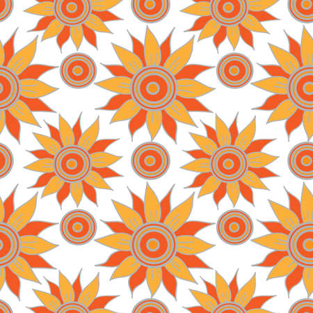 Seamless pattern with big orange abstract flower isolated on the white background. Vector floral seamless pattern.のイラスト素材