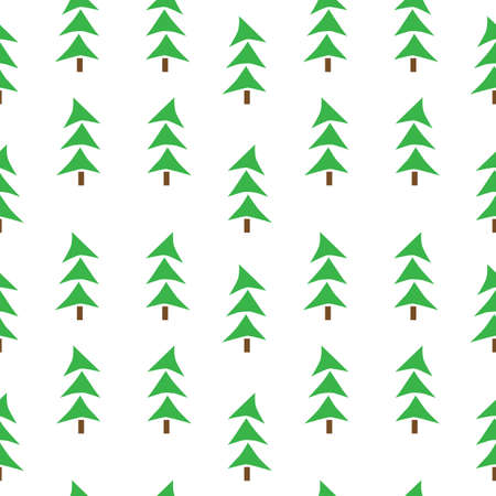Seamless pattern with cute little green tree on the white background. Vector illustration.のイラスト素材