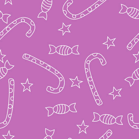 Seamless holiday pattern with white line candy and star. Simple seamless print. Vector illustration. のイラスト素材