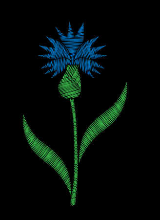 Isolated corn flower embroidery stitches imitation on the black background. Embroidery corn flower.のイラスト素材
