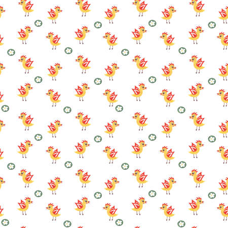 Hand paint watercolor seamless pattern with little chicken. Seamless pattern with yellow chicken. Watercolor animal pattern.の写真素材