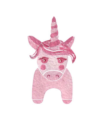 Watercolor pink unicorn isolated on the white background. Hand paint watercolor template for print. の写真素材