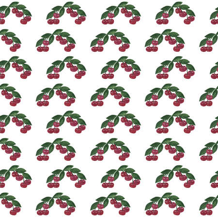 Seamless pattern with cherry with leaf watercolor hand draw  illustration. Cherry fruit branch, cherries watercolor isolated.Watercolor fruit.の写真素材