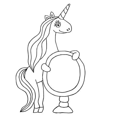 Unicorn line drawing vector illustrationのイラスト素材