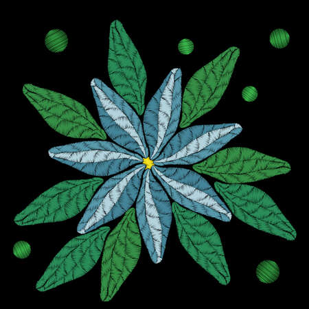 Embroidery colorful floral pattern with flowers. Vector traditional folk fashion ornament on black backgroundのイラスト素材