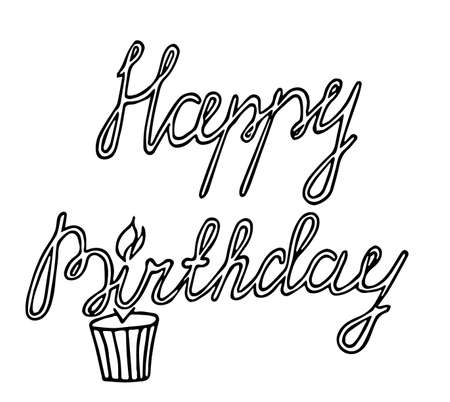 Black line happy birthday quote isolated on the white background. Vector lettering happy birthday. Beautiful words.のイラスト素材