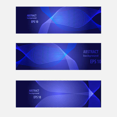 Blue template banners set with line wave. Set blue vector banners for business presentation, website and other design.のイラスト素材