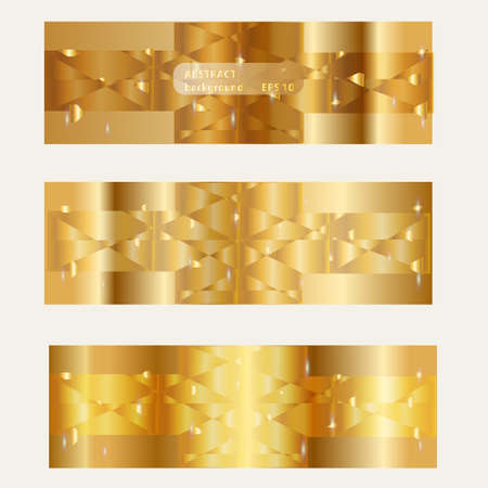 Gold bright lighting template banners set. Set gold vector banners for business presentation, wedding, website and other design.のイラスト素材