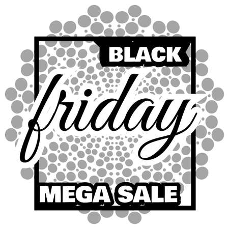 Black friday mega sale sticker or black friday discount banner on dots background. Special offer sale discount symbol retail sticker sign price red and black color.のイラスト素材