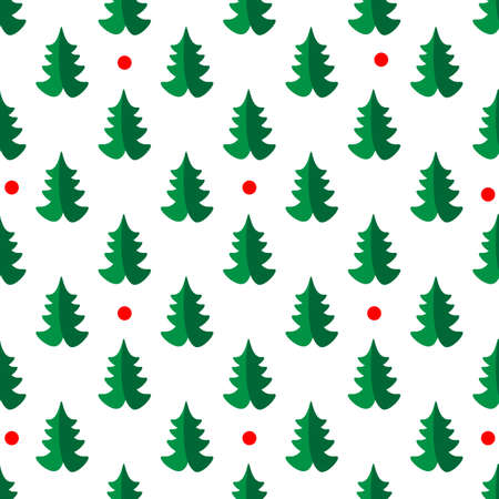 Simple seamless retro Christmas pattern with Xmas trees. Happy New Year background. Vector design for winter holidays on white background.のイラスト素材