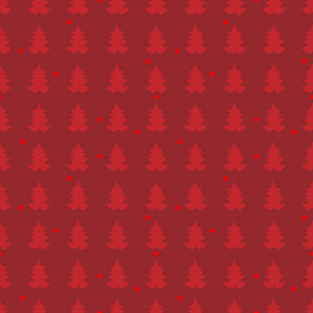 Simple seamless retro red Christmas pattern with Xmas trees. Happy New Year background. Vector design for winter holidays on red background.のイラスト素材