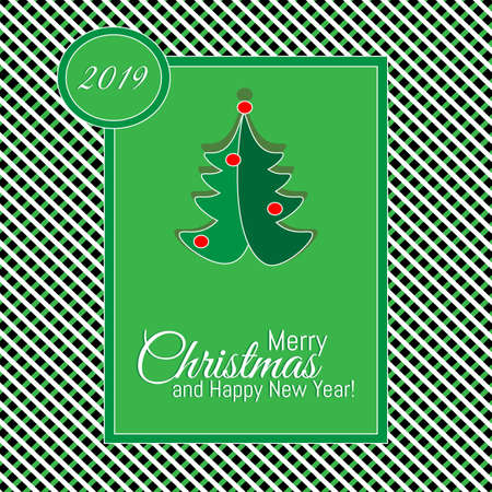 Merry Christmas and Happy New Year green design greeting card. Vector design for winter holidays on green background.のイラスト素材