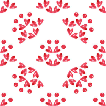 Watercolor seamless pattern with red heart and dot on white background. Seamless watercolor love pattern.のイラスト素材
