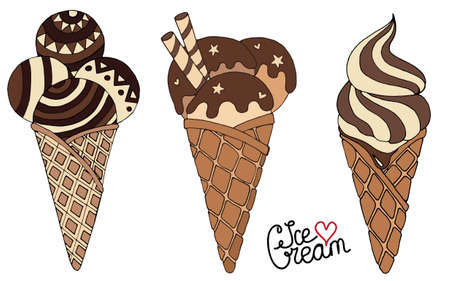 Set vector chocolate Ice cream for isolated on the white background. Ice cream chocolate.のイラスト素材