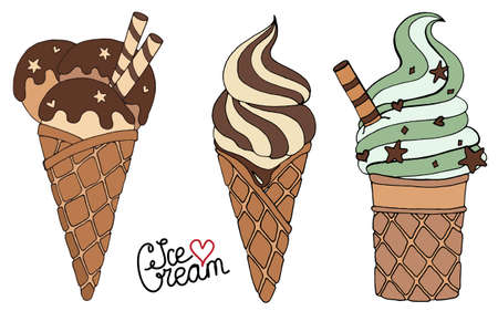 Set vector chocolate Ice cream for isolated on the white background. Ice cream chocolate.のイラスト素材