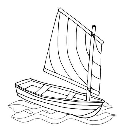 Black line ship or boat for coloring book. Vector transport. Coloring pages with ship or boat.のイラスト素材