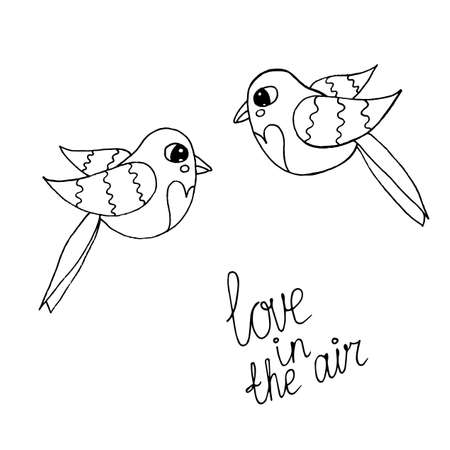 Cartoon bird for coloring book or pages. Sweet black line bird. Bird coloring.のイラスト素材
