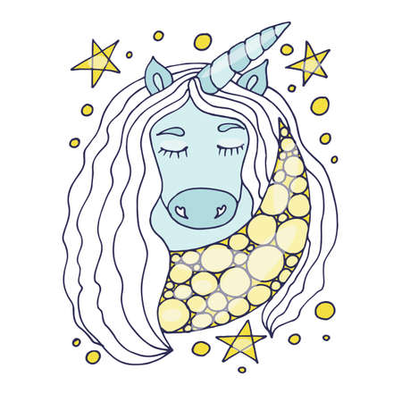 Multicolored Unicorn for nursery design and page. Cute vector Unicorn. Nursery coloring unicorn.のイラスト素材