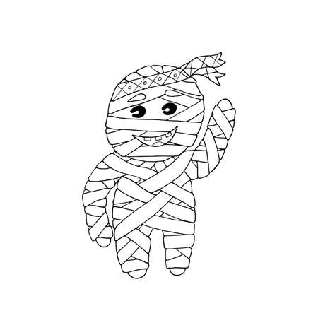 Halloween coloring page, line art Helloween isolated on the white background. Coloring sheets for Halloween party.のイラスト素材