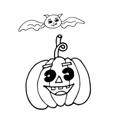 Halloween coloring page, line art Helloween isolated on the white background. Coloring sheets for Halloween party.のイラスト素材
