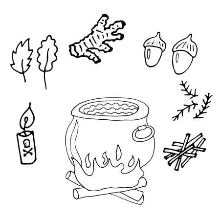 Halloween coloring page, line art Helloween isolated on the white background. Coloring sheets for Halloween party.のイラスト素材