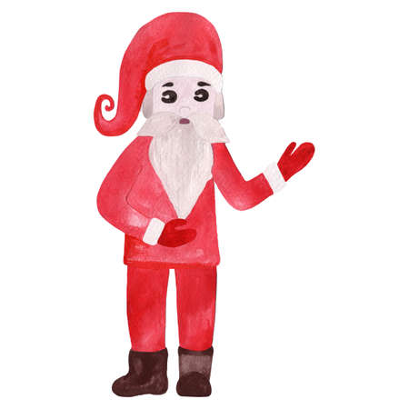 Watercolor Santa Claus isolated on white background. Bright banner with Santa Claus. Christmas watercolor Illustration.の写真素材