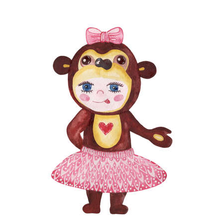 Watercolor baby in a monkey costume. Character monkey. Symbol of chinese new year. Monkey watercolorの写真素材