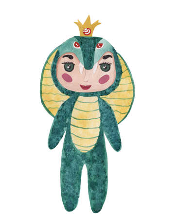 Watercolor baby in a snake costume. Cute snake child party. Symbol of chinese new year.  Costume snake watercolorの写真素材