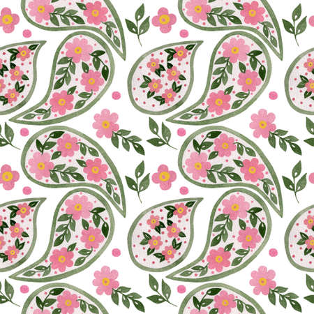 Watercolor seamless pattern with flower and leaf isolated on the white background. Seamless watercolor.の写真素材