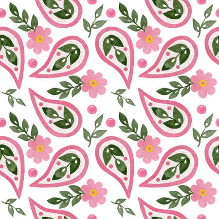 Watercolor seamless pattern with flower and leaf isolated on the white background. Seamless watercolor.の写真素材
