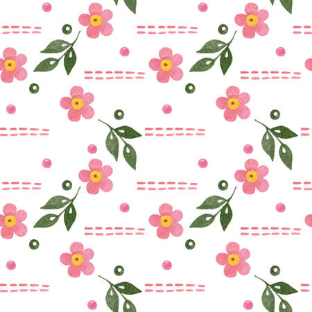 Watercolor seamless pattern with flower and leaf isolated on the white background. Seamless watercolor.の写真素材