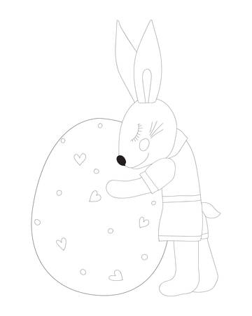 Rabbit with egg coloring page. Bunny with egg isolated on the white background.のイラスト素材