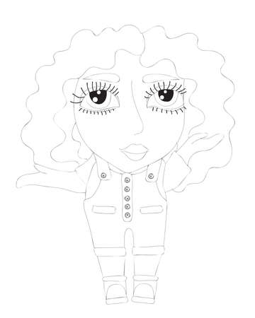 Little girl coloring book or page isolated on white background. Beautiful girl coloring book vector.のイラスト素材