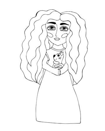 Black line girl for coloring page or coloring book. Isolated beautiful girl.のイラスト素材