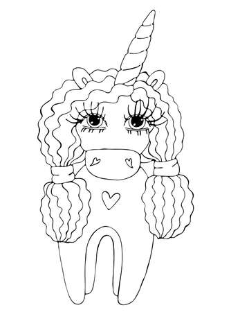 Black line Unicorn for coloring book or page. Cute Unicorn. Isolated line unicornのイラスト素材