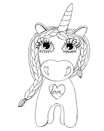 Black line Unicorn for coloring book or page. Cute Unicorn. Isolated line unicornのイラスト素材