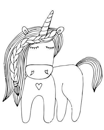 Black line Unicorn for coloring book or page. Cute Unicorn. Isolated line unicornのイラスト素材