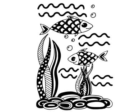 Black line animal isolated on the white background. Animal coloring book or page.のイラスト素材