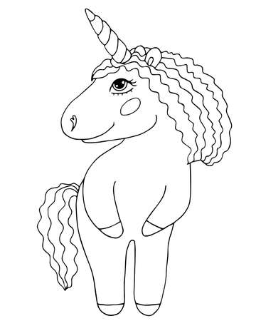 Cute cartoon Unicorn for coloring book or page. Isolated line unicorn.のイラスト素材