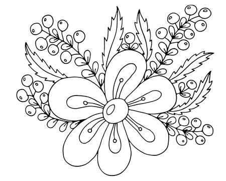 Art line flower isolated on the white background. Coloring flower for coloring page or book.のイラスト素材