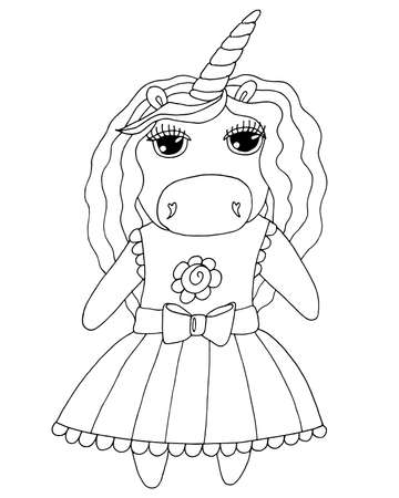 Cute cartoon Unicorn for coloring book or page. Isolated line unicorn. Unicor coloring sheet.のイラスト素材
