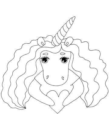 Cute cartoon Unicorn for coloring book or page. Isolated line unicorn. Unicor coloring sheet.のイラスト素材