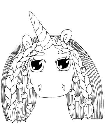 Cute cartoon Unicorn for coloring book or page. Isolated line unicorn. Unicor coloring sheet.のイラスト素材