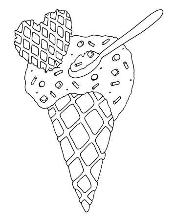 Vector Ice cream for coloring book for adult and kids. Black line Ice cream coloring page.のイラスト素材