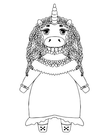 Line cute Unicorn for coloring book or page. Unicorn nursery art.のイラスト素材