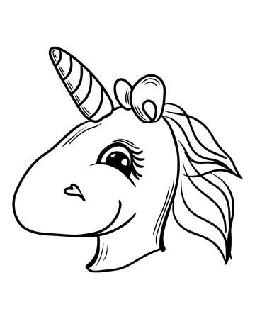Cute cartoon unicorn outlined for coloring book and page isolated. Activity page for child. Vector unicornのイラスト素材