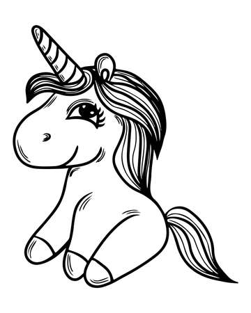 Cute cartoon unicorn outlined for coloring book and page isolated. Activity page for child. Vector unicornのイラスト素材