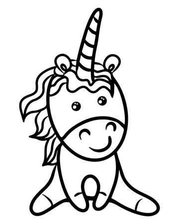 Cute cartoon unicorn outlined for coloring book and page isolated. Activity page for child. Vector unicornのイラスト素材